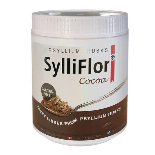 SylliFlor flavoured psyllium husk range — Cocoa, Plain and Vanilla — pharmacist-recommended at Chemco Pharmacy Ireland