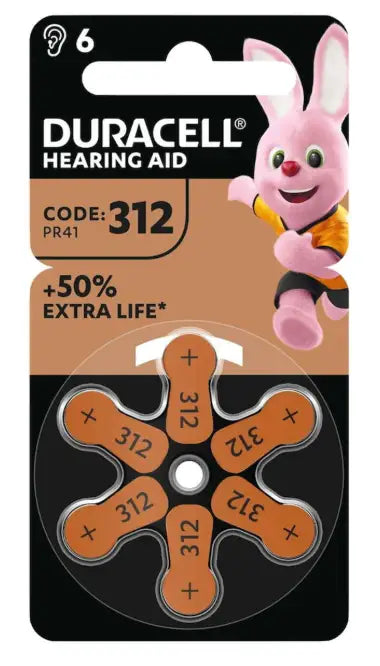 Duracell Hearing Aid Battery 312 Brown 6 Pack