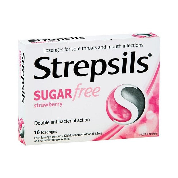 STREPSILS STRAWBERRY SUGAR FREE LOZENGERS 16PK