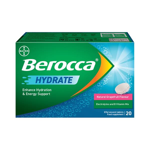 Berocca Hydrate Natural Grapefruit Flavour 20 Effervescent Tablets