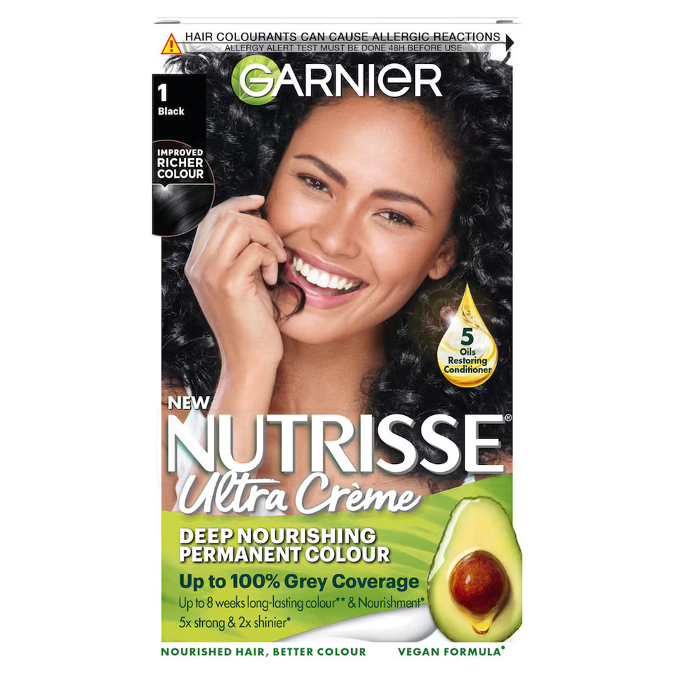 Garnier Nutrisse Ultra Crème Dye, Vegan, 1 Black