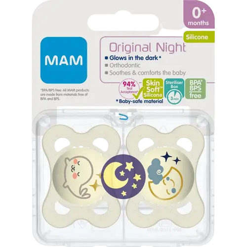 MAM ORIGINAL NIGHT SOOTHER 0MONTHS+ 2PK GREY Chemco Pharmacy